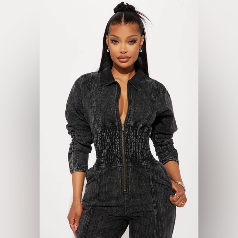Fashion Nova Black Denim Jumpsuit